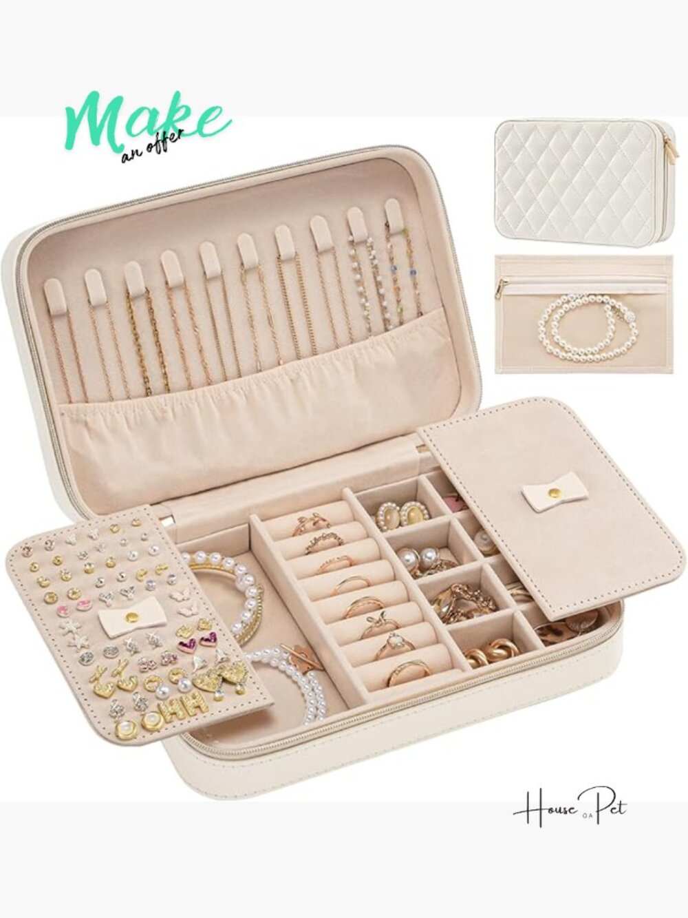 Travel Jewelry Case Organizer Box with Mirror & Clear Storage Bag, Portable